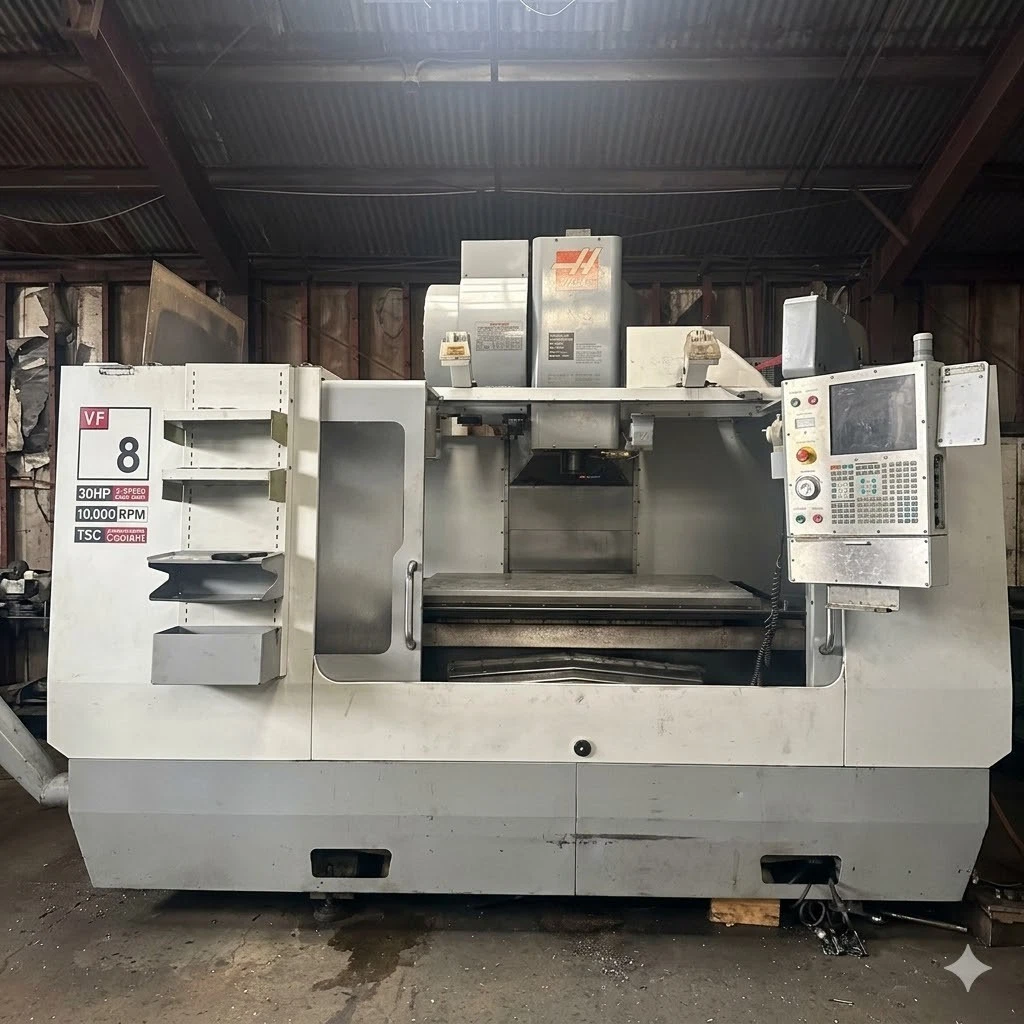 2006 Haas VF-8 Vertical Machining Center, 10,000 RPM Spindle, 2-Speed Gearbox, TSC, 64"x40"x30" Travels $29,900 FOB Lakewood, CA