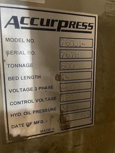 600 TON ACCURPRESS PRESS BRAKE