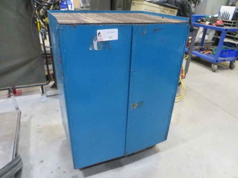 Metal Cabinet, 2 Door on Casters W Contents- Auction Item