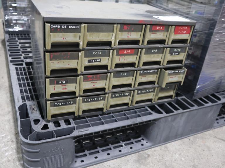 Multi Drawer Organizer with Assorted HSS End Mills Roughing and Finishing- Auction Item