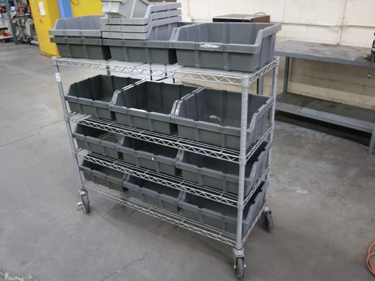 Safco Wire Rack Cart with 4 Shelves and  Plastic Bins- Auction Item