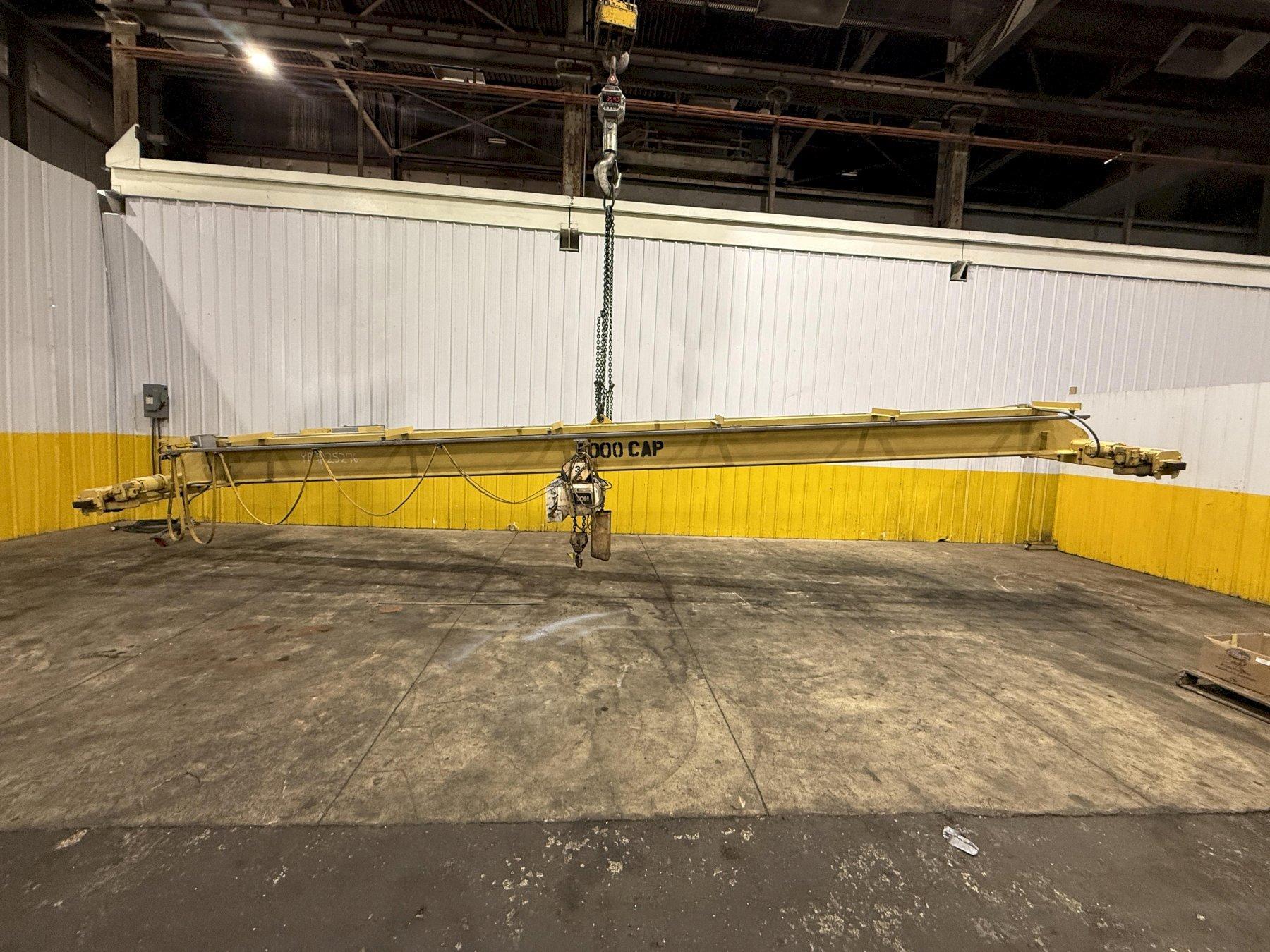 3 TON X 30' COFFING SINGLE GIRDER TOP RUNNING OVERHEAD BRIDGE CRANE & HOIST: YOBRO #25276