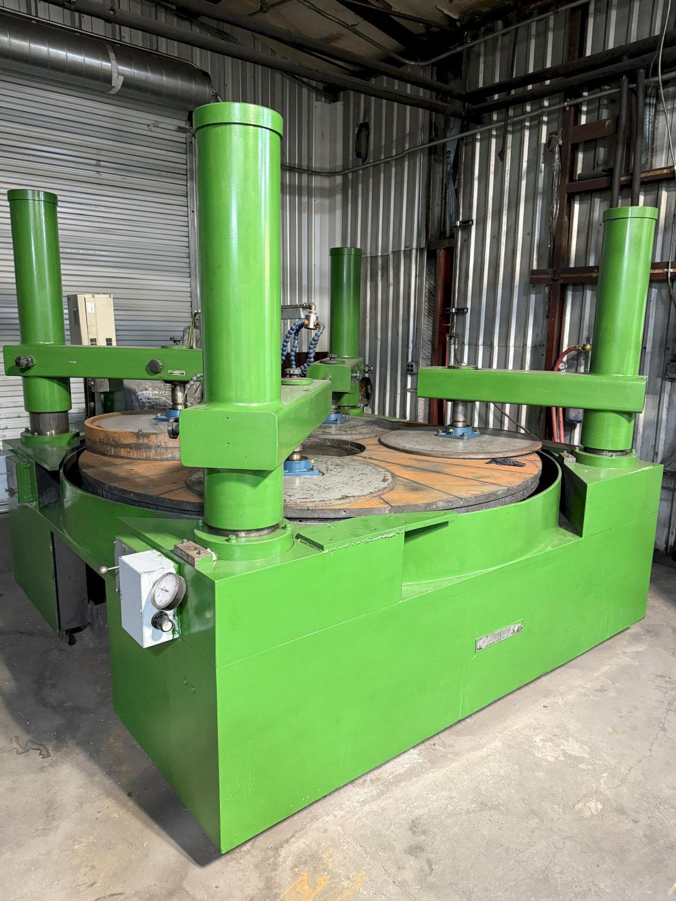 84" SPITFIRE, MODEL 84PNLC, (4) PNEUMATIC HOLD DOWNS, CONDITIONING RINGS, VARIABLE SPEED TABLE, DRIP SYSTEM