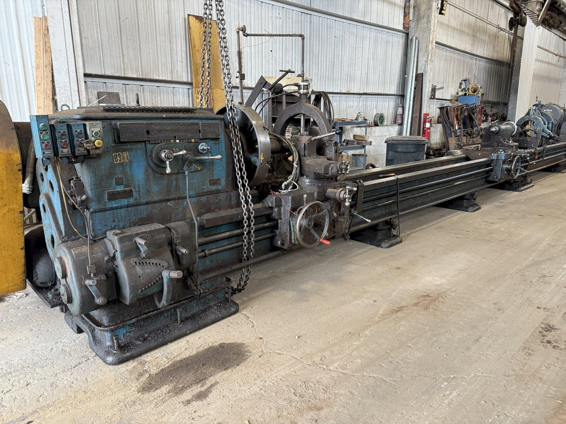 39" x 35' (420") LEHMANN DUAL CARRIAGE ENGINE LATHE WITH 15 HP G+P BELT GRINDING ATTACHMENT: YOBRO #24125