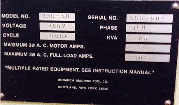 MONARCH VMC-50 CNC VERTICAL MACHINING CENTER, Fanuc 18iMB CNC Control, 56" x 27" Table, X=51", Y=25.6", Z=27", 50 Taper, 4000 RPM, Midaco `add-on' Pallet Shuttle, New 2007.