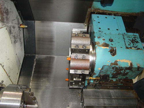 SUPERMAX YCM TC-15, Fanuc OT, Barfeeder, 18" Swing, 8" 3-Jaw Power Chuck, Tailstock w/ 18" Centers, Chip Conveyor, 2000.