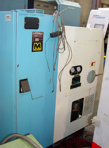 SUPERMAX YCM TC-15, Fanuc OT, Barfeeder, 18" Swing, 8" 3-Jaw Power Chuck, Tailstock w/ 18" Centers, Chip Conveyor, 2000.
