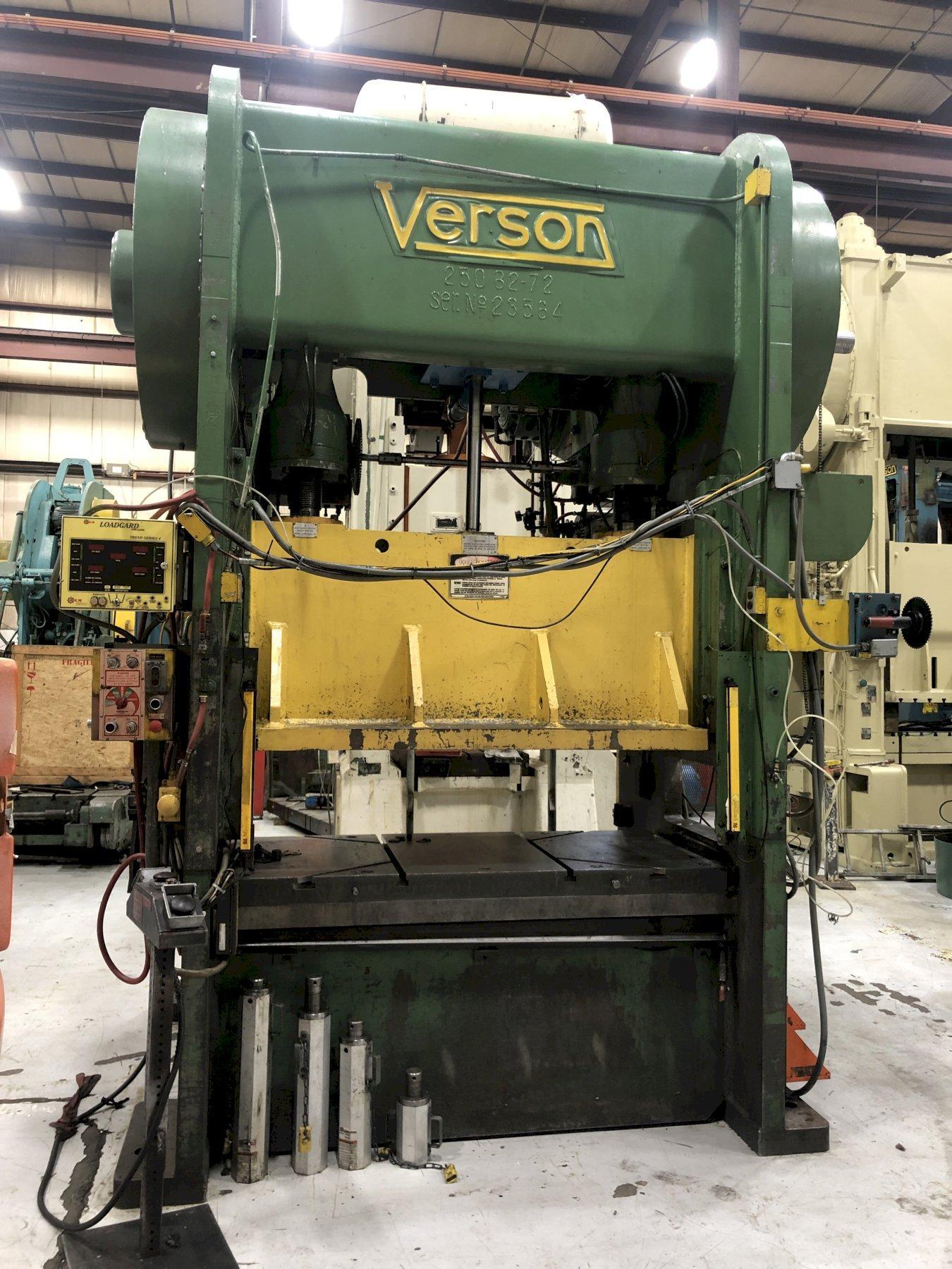 250 ton Verson 250-B2-72 Straight Side Press