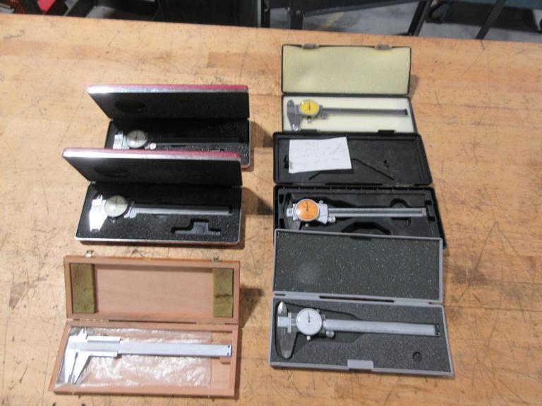 Dial and Vernier 0-6" Calipers, Metric and Standard, Various Brands, (3) Starrett, (2) Mitutoyo, (1) Etalon- Auction Item