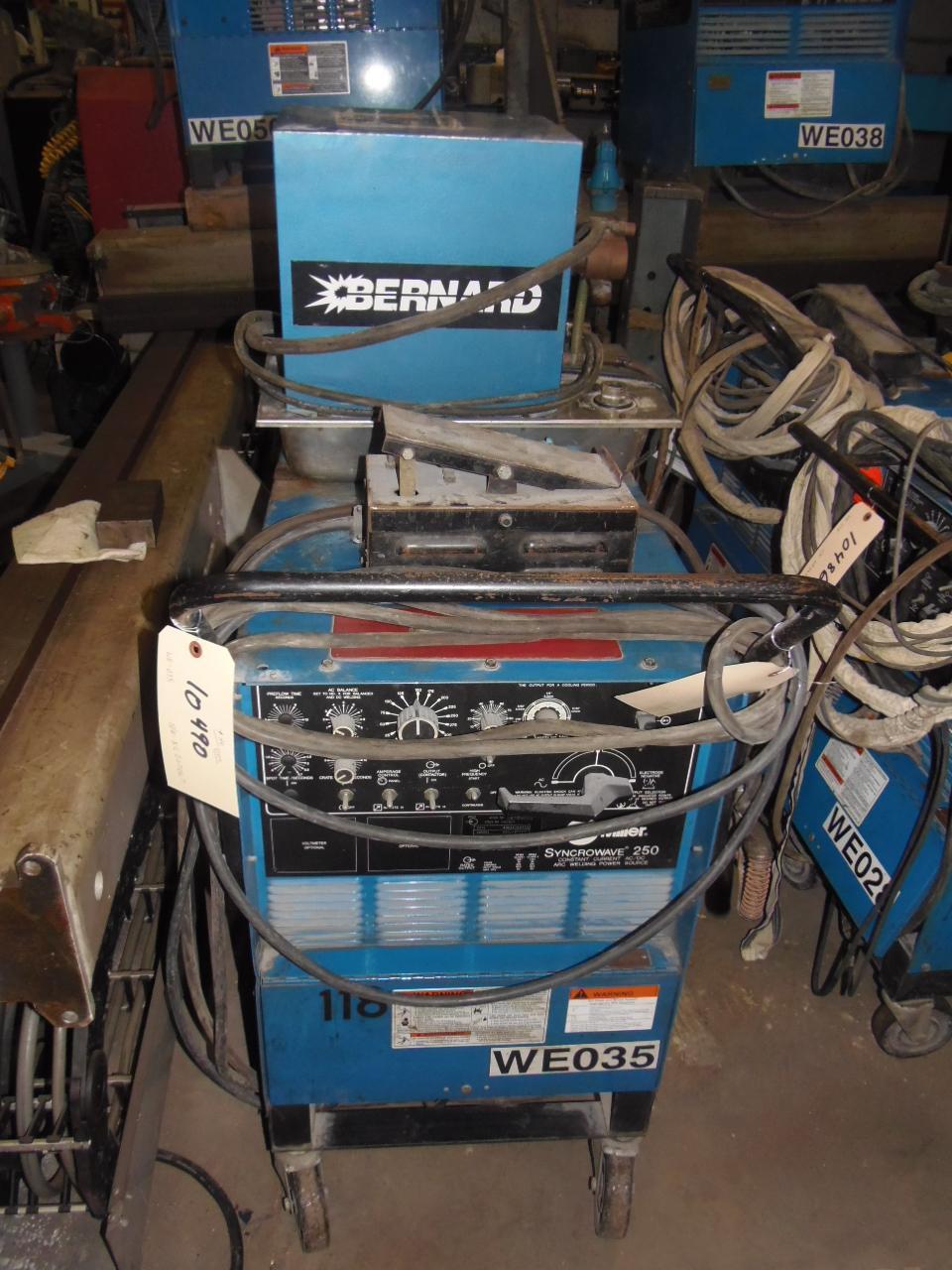 MILLER TIG WELDER, MODEL SYNCROWAVE 250, COOLER, CART