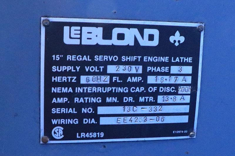 15" x 54" LEBLOND Servo Shift Engine Lathe, Model 15 REGAL