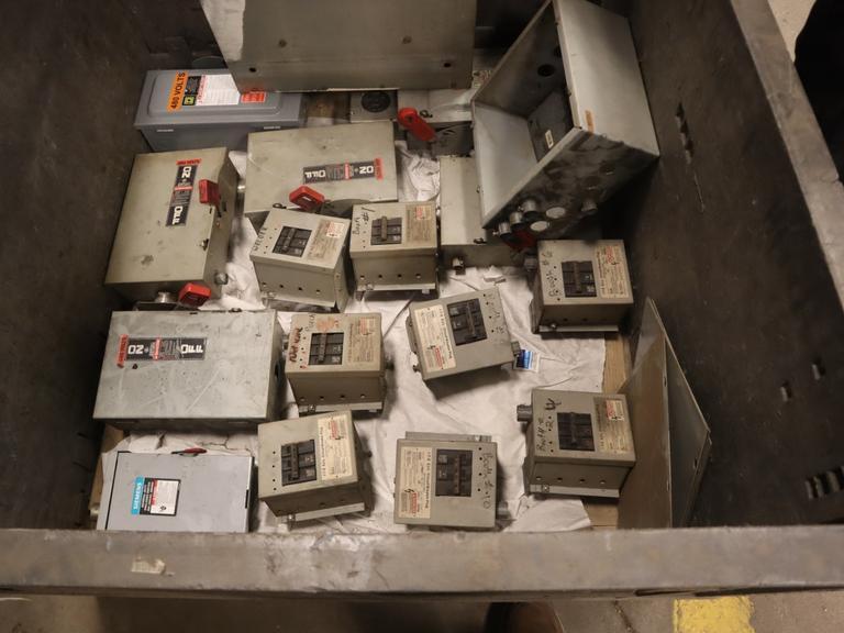 Crate of Circuit Breakers, Bus Switches, Breaker Panel- Auction Item