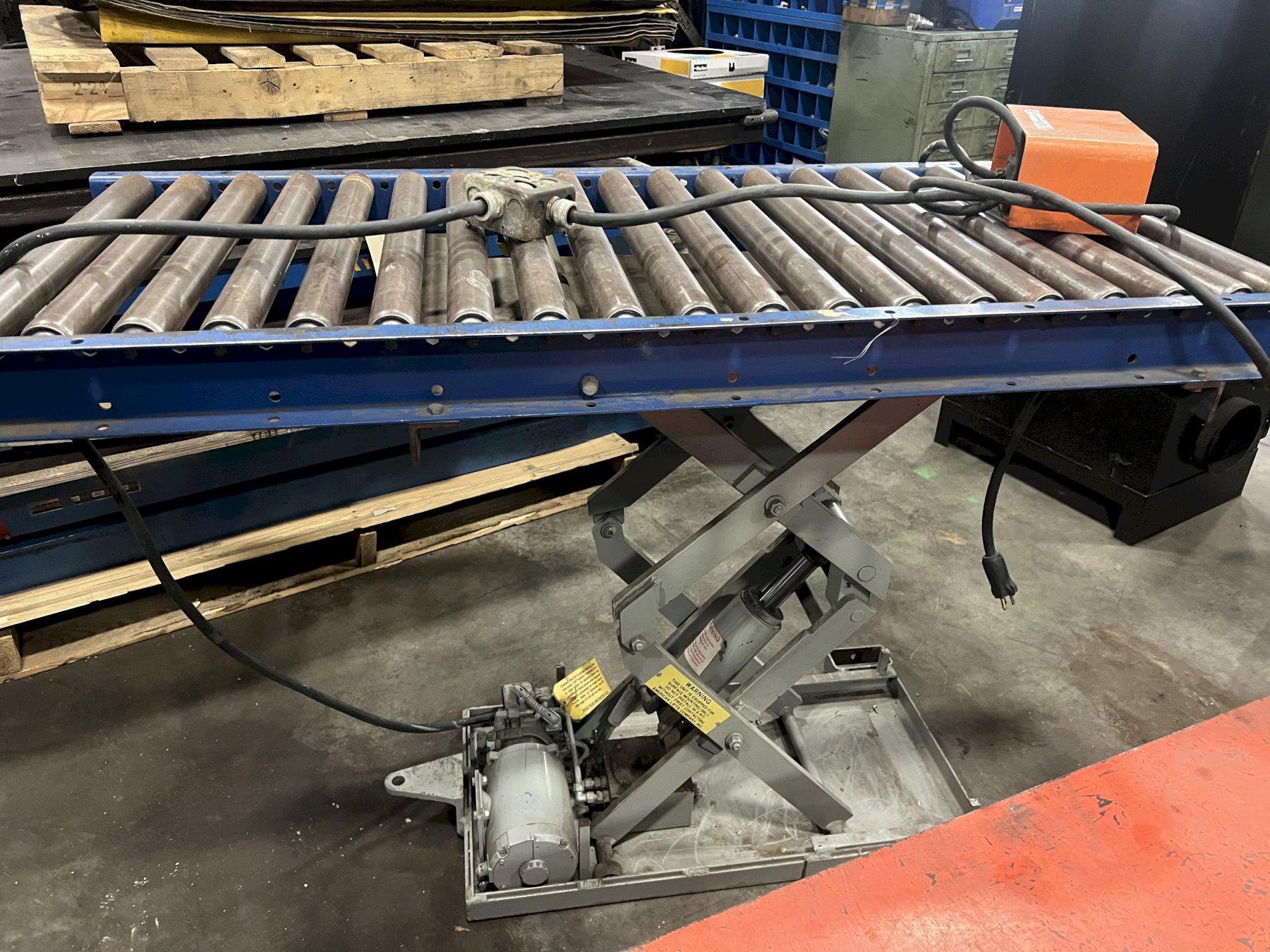 1000 LB. AMERICAN SCISSOR LIFT, 26" X 60" TABLE, ROLLER TOP