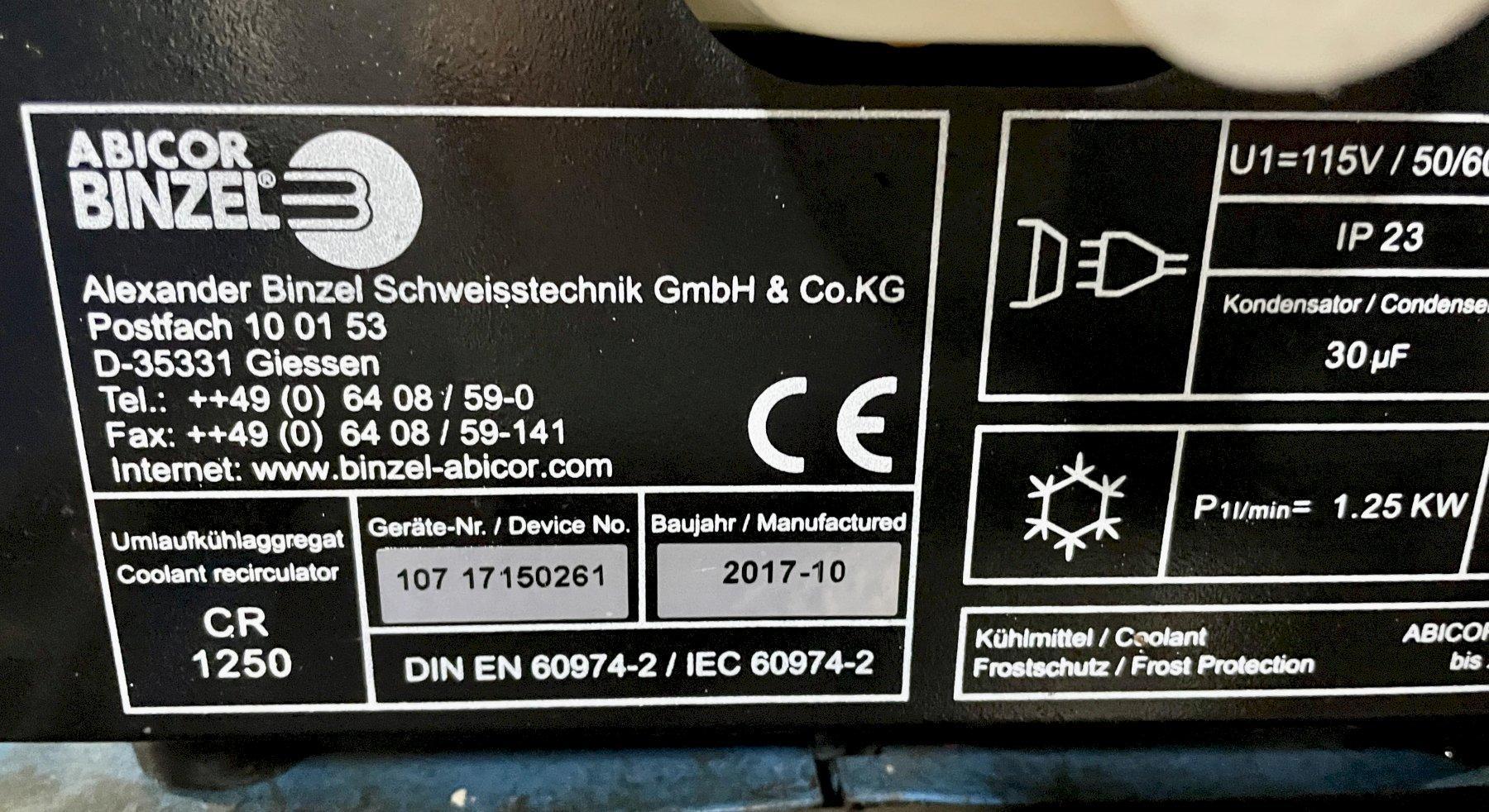 ABICORE BINZEL CR 1250 COOLANT RECIRCULATOR, 115V, New 2017.