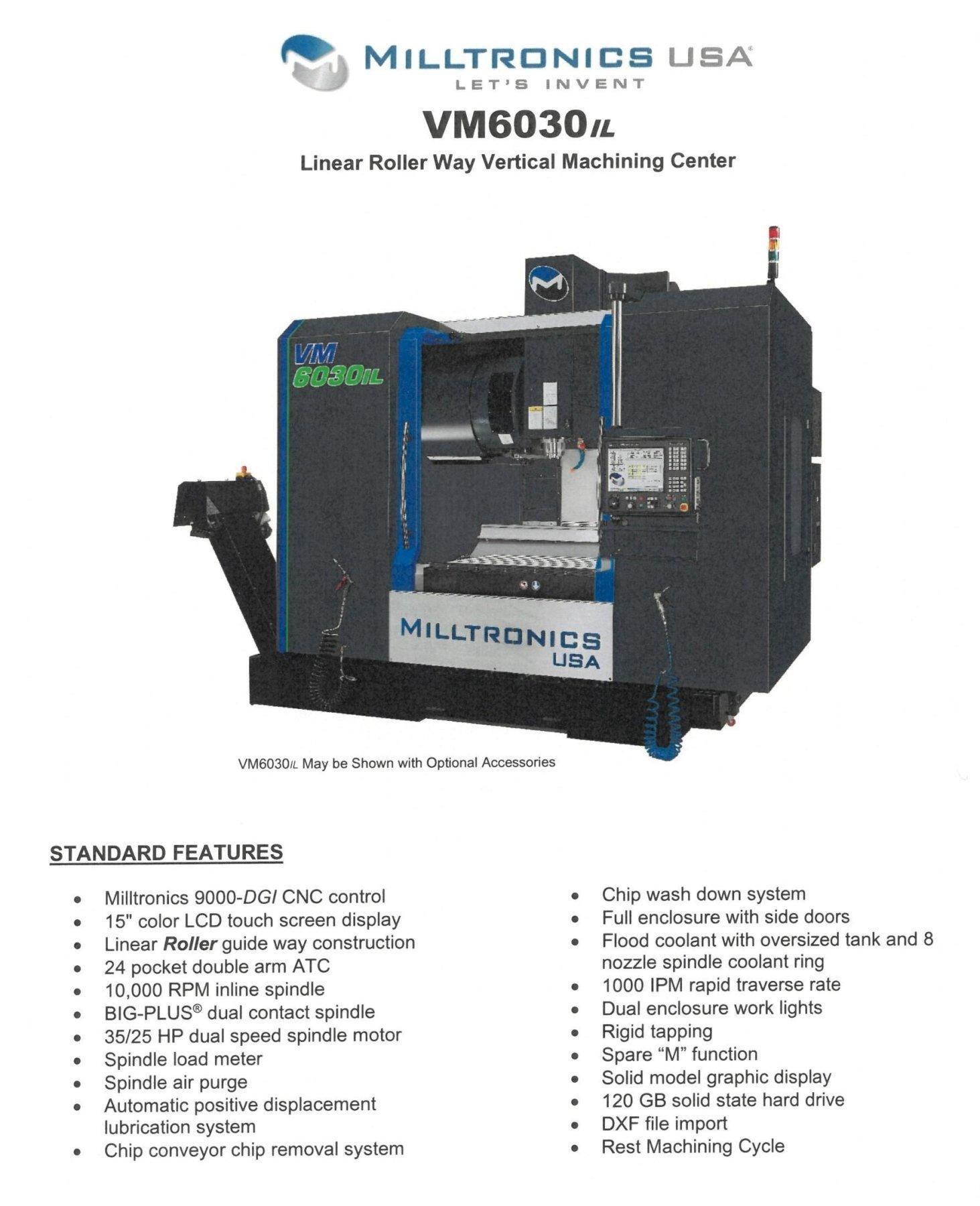 MILLTRONICS VM6030IL CNC Vertical Machining Center, New 2020.