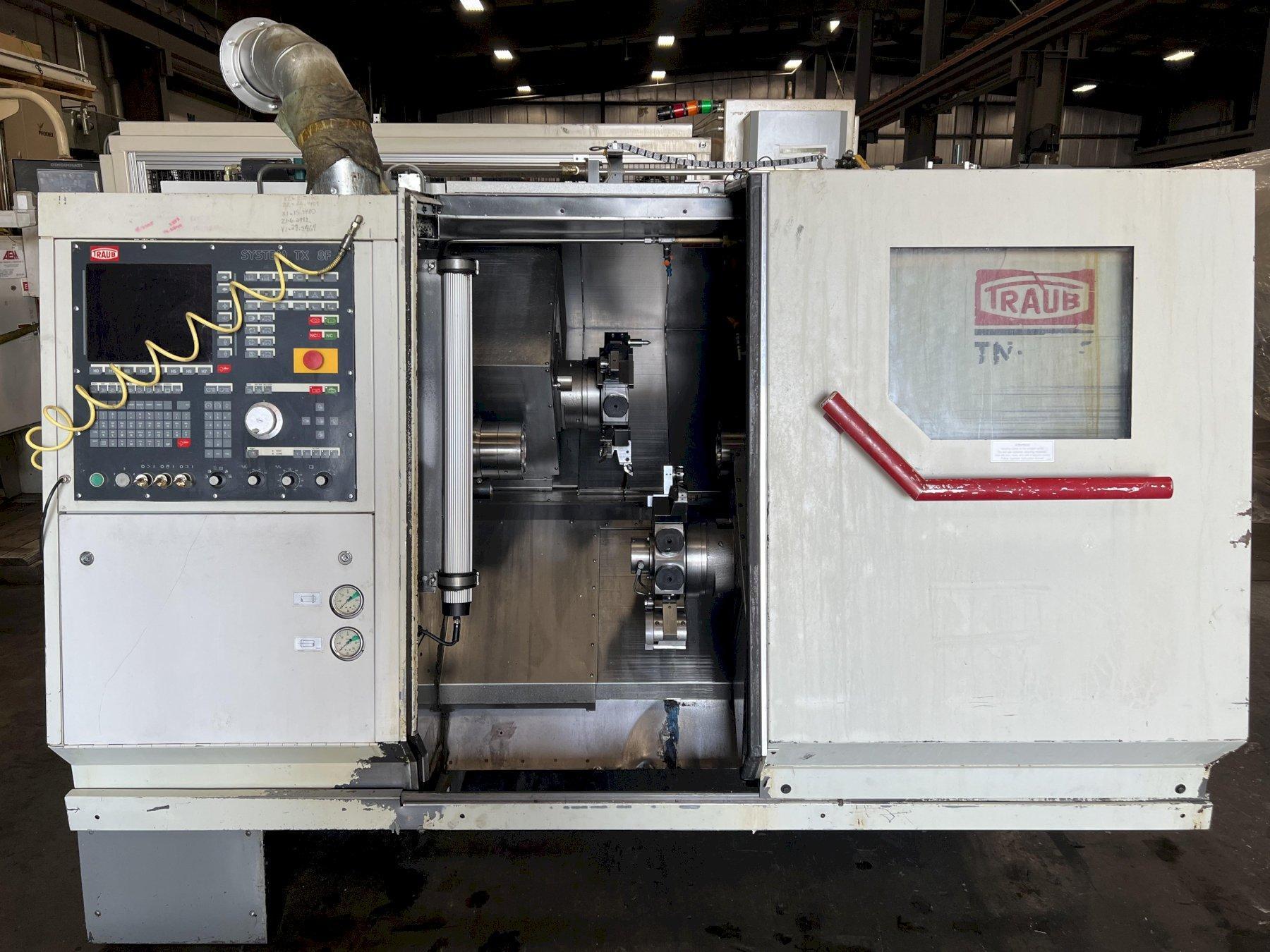 TRAUB CNC LATHE, MODEL TNC 42-65 DG, SYSTEM TX 8F CONTROL,CHIP CONVEYOR, 1996