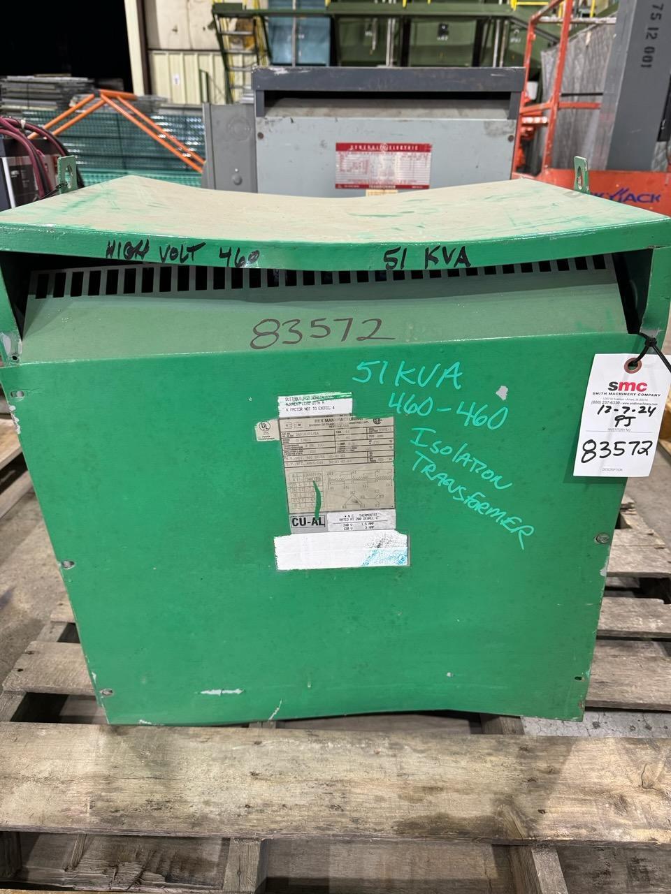 (1) PREOWNED REX 3 PHASE TRANSFORMER, 51 KVA