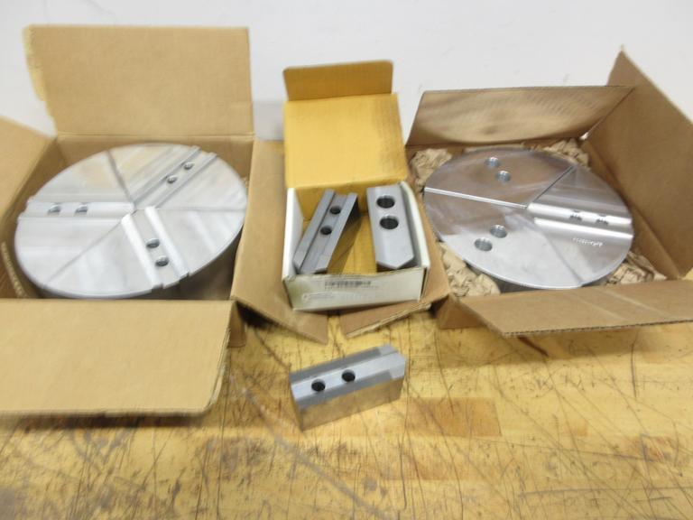3-Jaw Chuck 1.5mm x 60 Deg Serrated Aluminum Pie Jaws (2 Sets), and Steel Jaws (1) Set- Auction Item