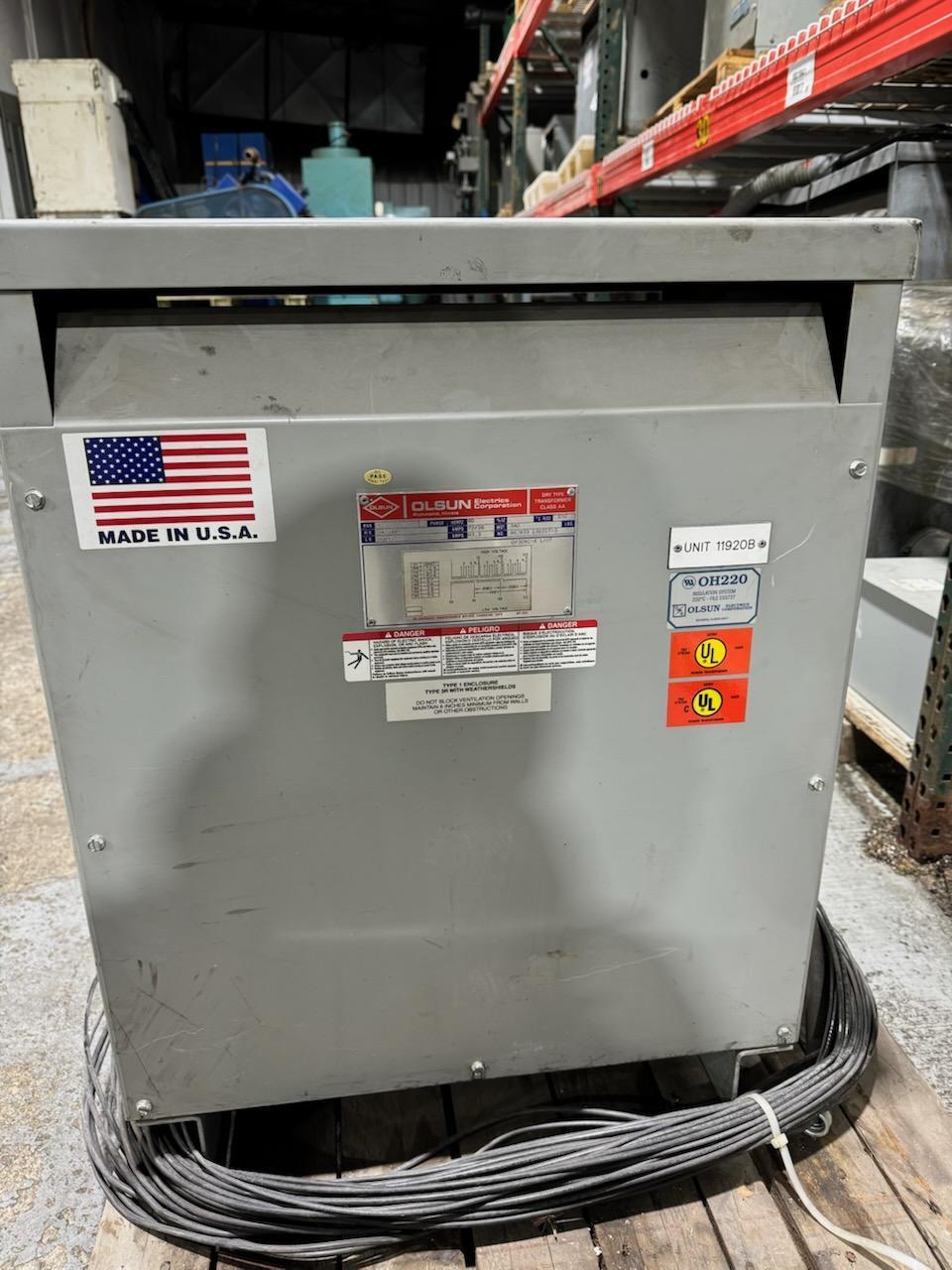 1 - PREOWNED OLSUN 30 KVA TRANSFORMER, MODEL #: DP30YC-4, S/N: A62933 131017-3
