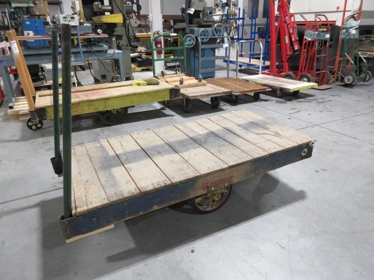 Railroad Style Moving Cart with Large Center Wheel and Swivel End Wheels, Wooden Deck- Auction Item