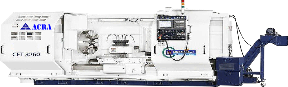 32" X 60" ACRA MODEL CET3260 HOLLOW SPINDLE CNC FLAT BED LATHE WITH FANUC OITF CONTROLLER