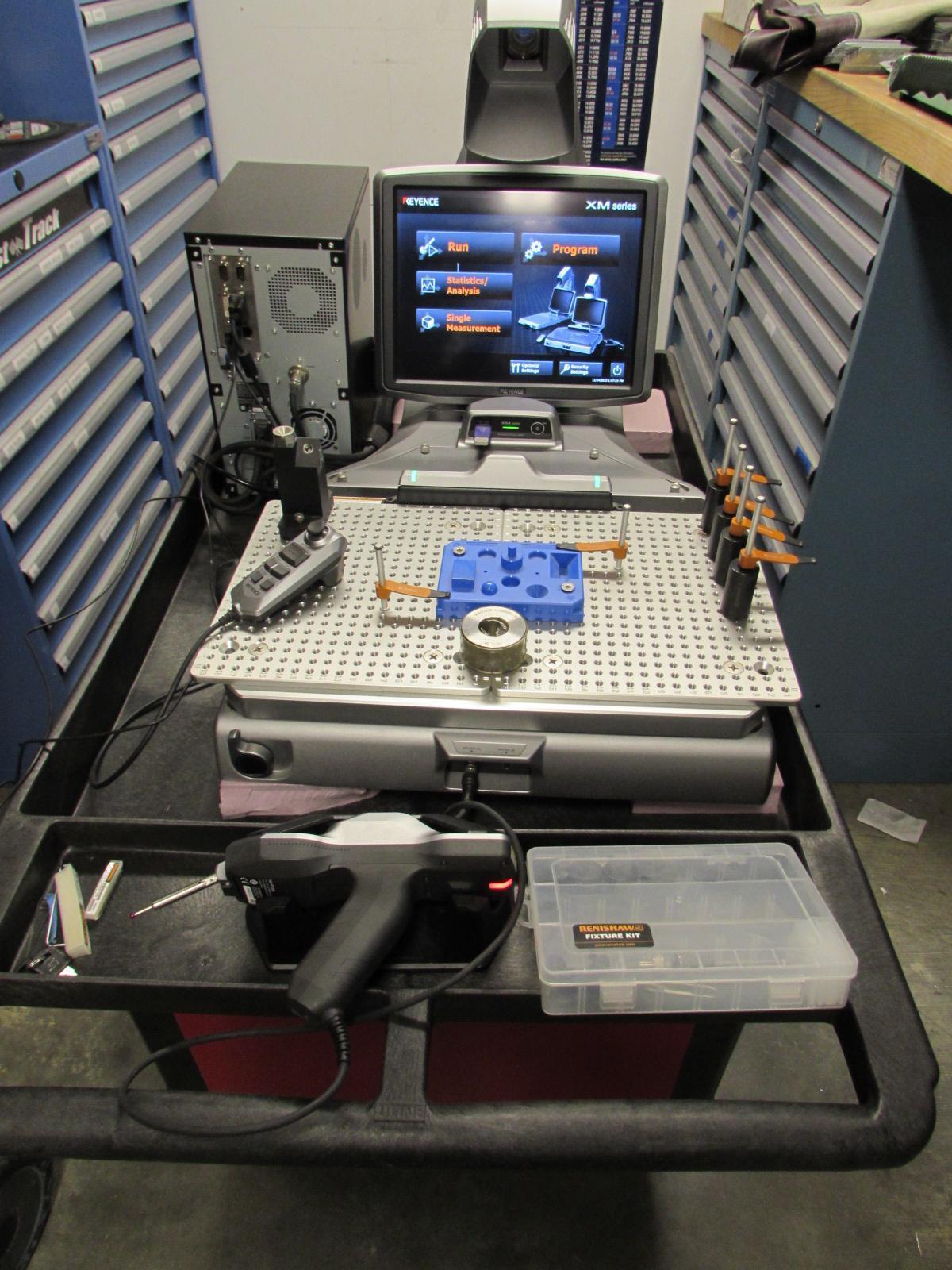 Keyence XM-M1200 Coordinate Measuring System with XM-P1000 Probe, XM-1600 Handheld Controller, XM-S1200 Base and Movable Stage, Software, XM-C1000 Computer Unit and  Monitor Screen