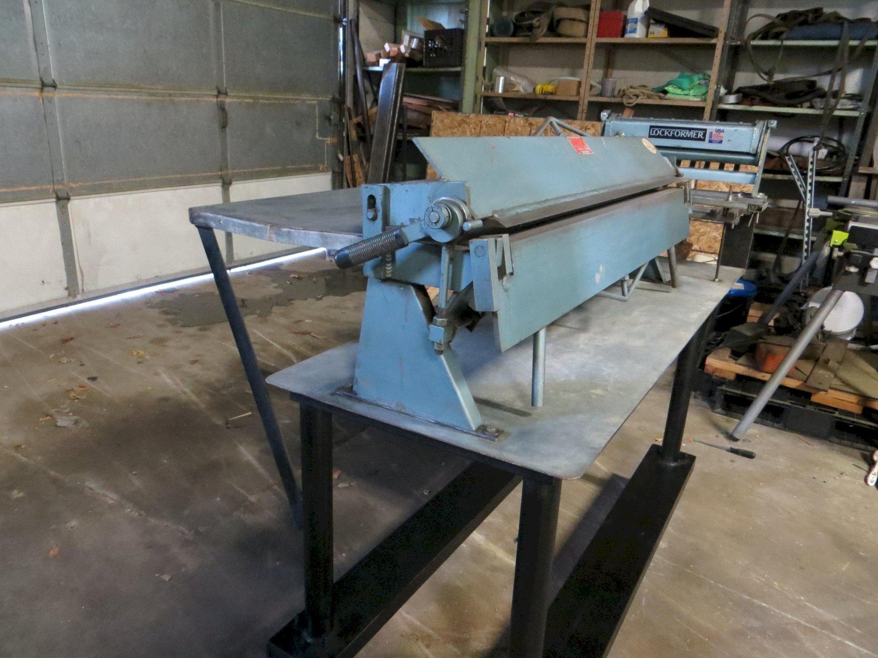 22 Ga. x 4 ft Roper Whitney Connecticut Bench Brake and 18" Lockformer Manual Cleatbender - Steel Stand made by previous Owner
