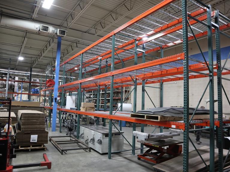 Pallet Racking - (2) Back to Back Bays: (14) 14'H x 42" Uprights, Teardrop Style, (24) 9' Shelves, (8) 8' Shelves, Wire Decking - NO CONTENTS- Auction Item