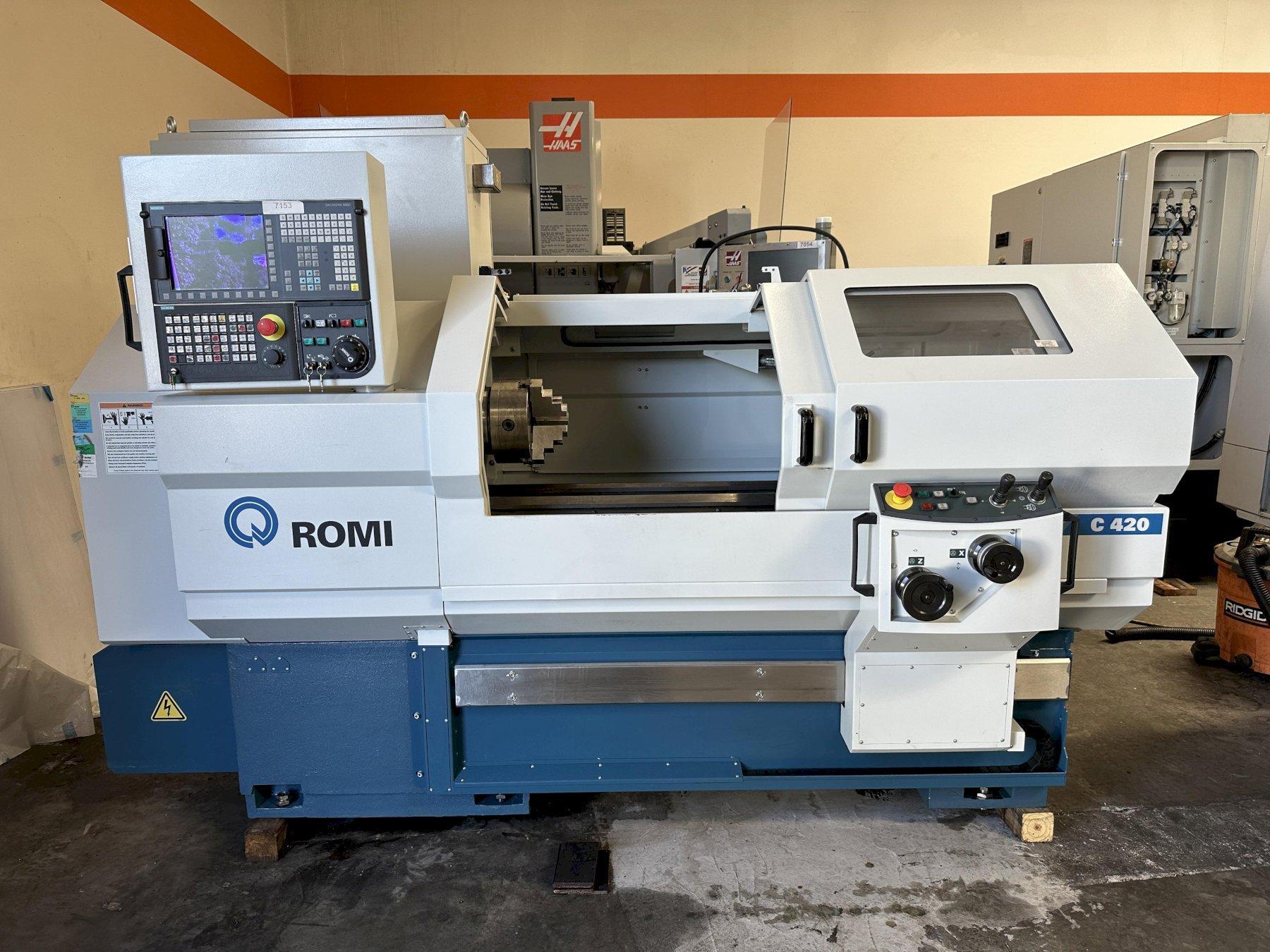 Romi C-420 CNC Lathe Siemens 828D Control, 8″ Chuck, Hand Wheels, Conversational Control