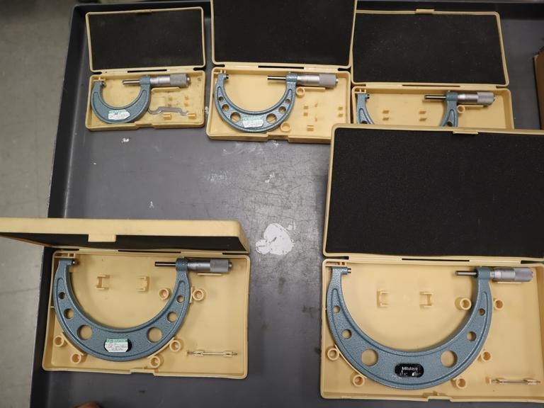 Mitutoyo Micrometers (5pcs) 1" - 6" Range, in Plastic Cases- Auction Item