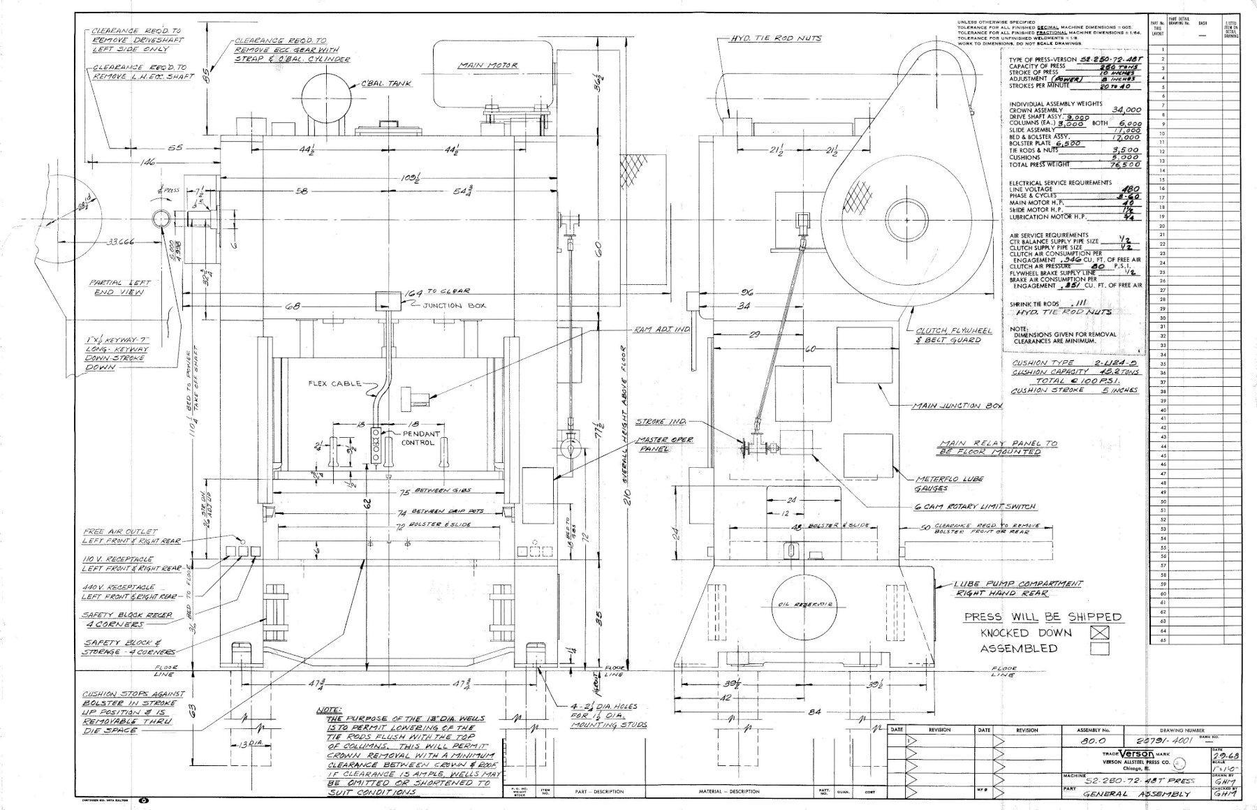 250 Ton VERSON S2-250-72-48t, 10" Str, 26" SH, 20-40 VSPM, 24" Windows, FlrStd