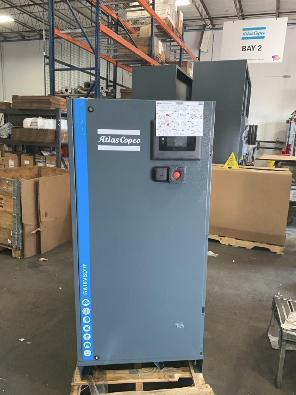 25 HP Atlas Copco GA18VSD FF Compressor, 2024 – Integrated Dryer.