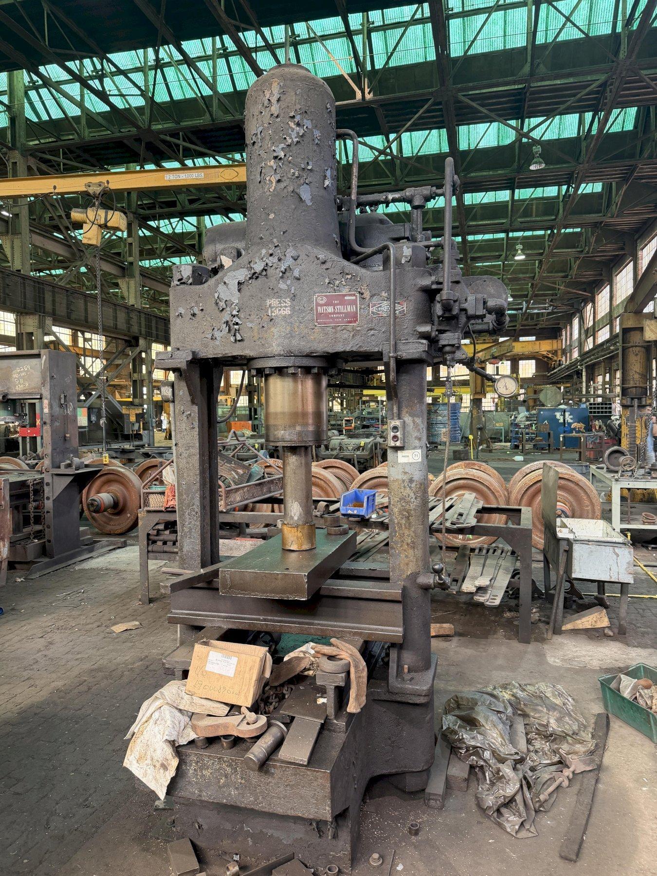 100 TON WATSON & STILLMAN HYDRAULIC H FRAME STYLE STRAIGHTENING PRESS. STOCK # 0875226