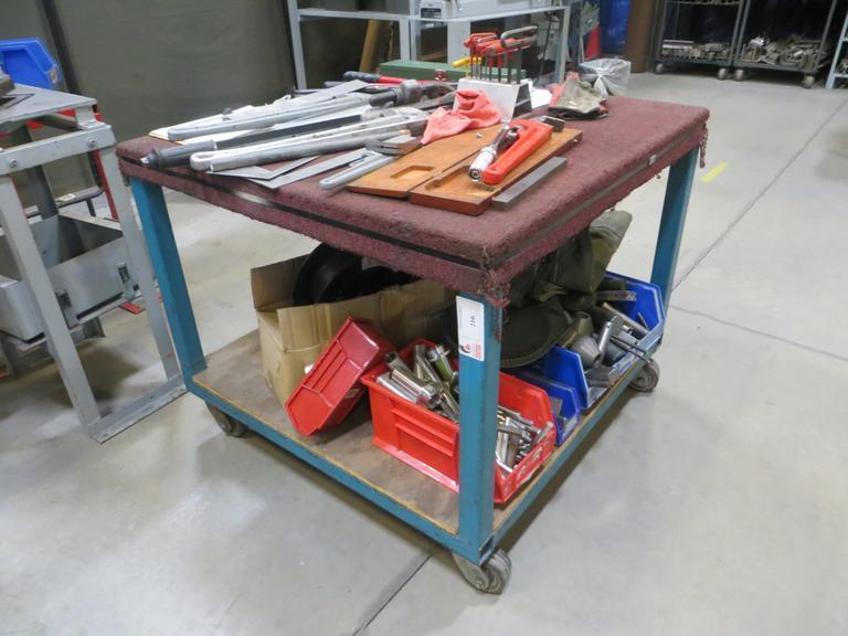 Heavy Duty 38" x 38" Cart Portable On Casters w Large Assortment of Hand Tools AND More!- Auction Item