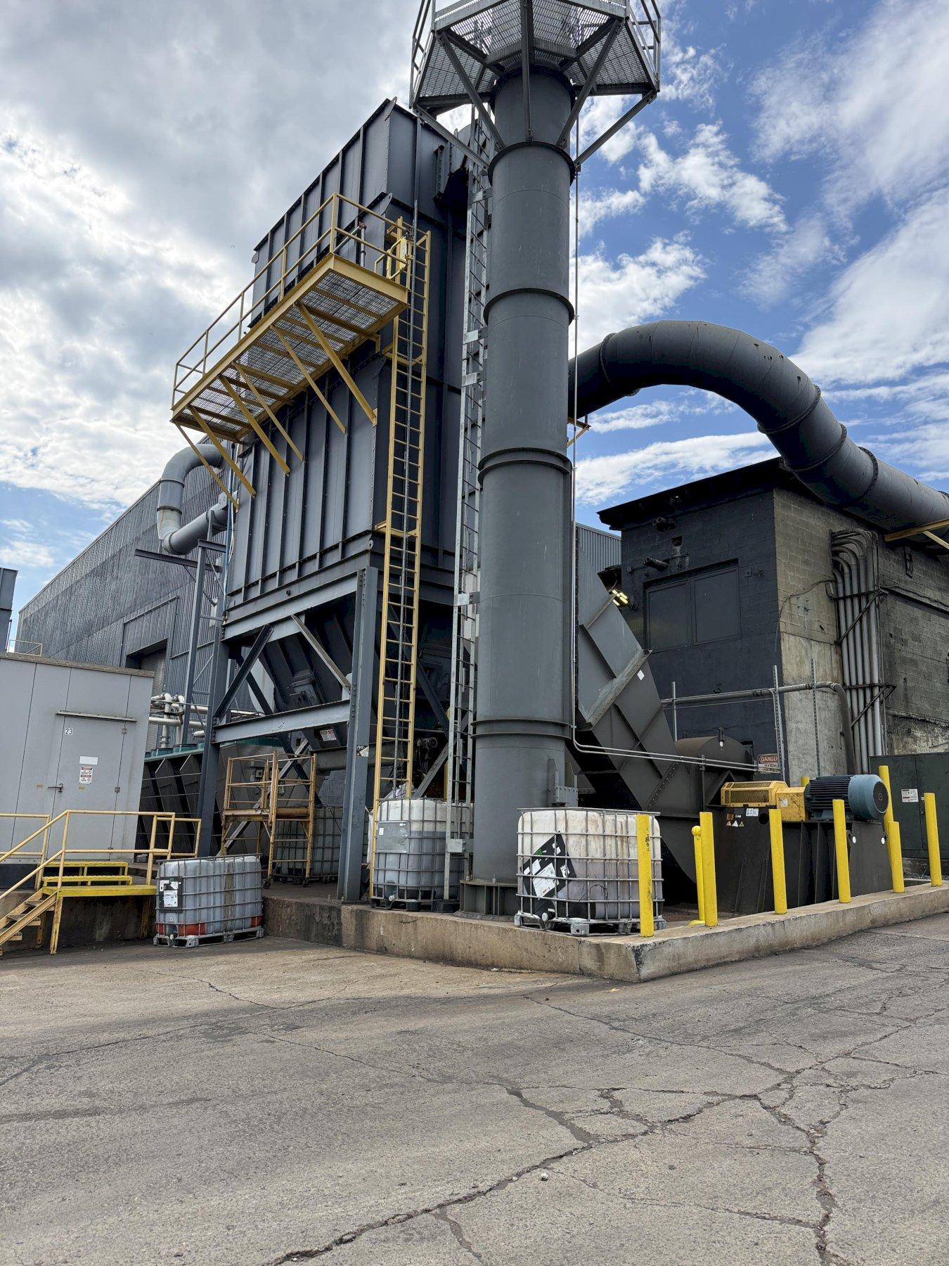 2020 IVI model pa16x24x144 Top access pulse bag dust collector s/n with Nema 150 hp motor and 2020 New York blower model 48BC rated at 31,000 cfm, screw conveyor discharge, controls, (note being usesd