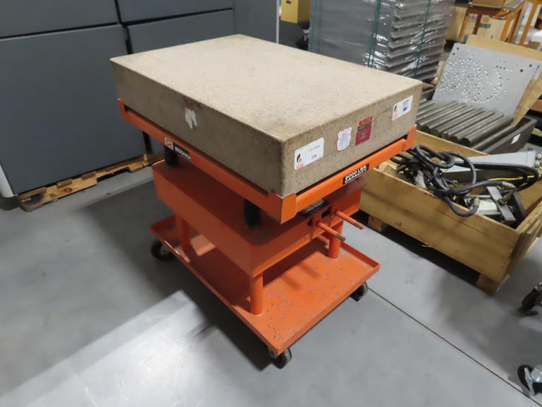 Herman Pink Granite Surface Plate 24"x36"x6.5" on Economy Die Lift Cart 2000 lb Capacaity Lift Cart, Adjustable Height- Auction Item