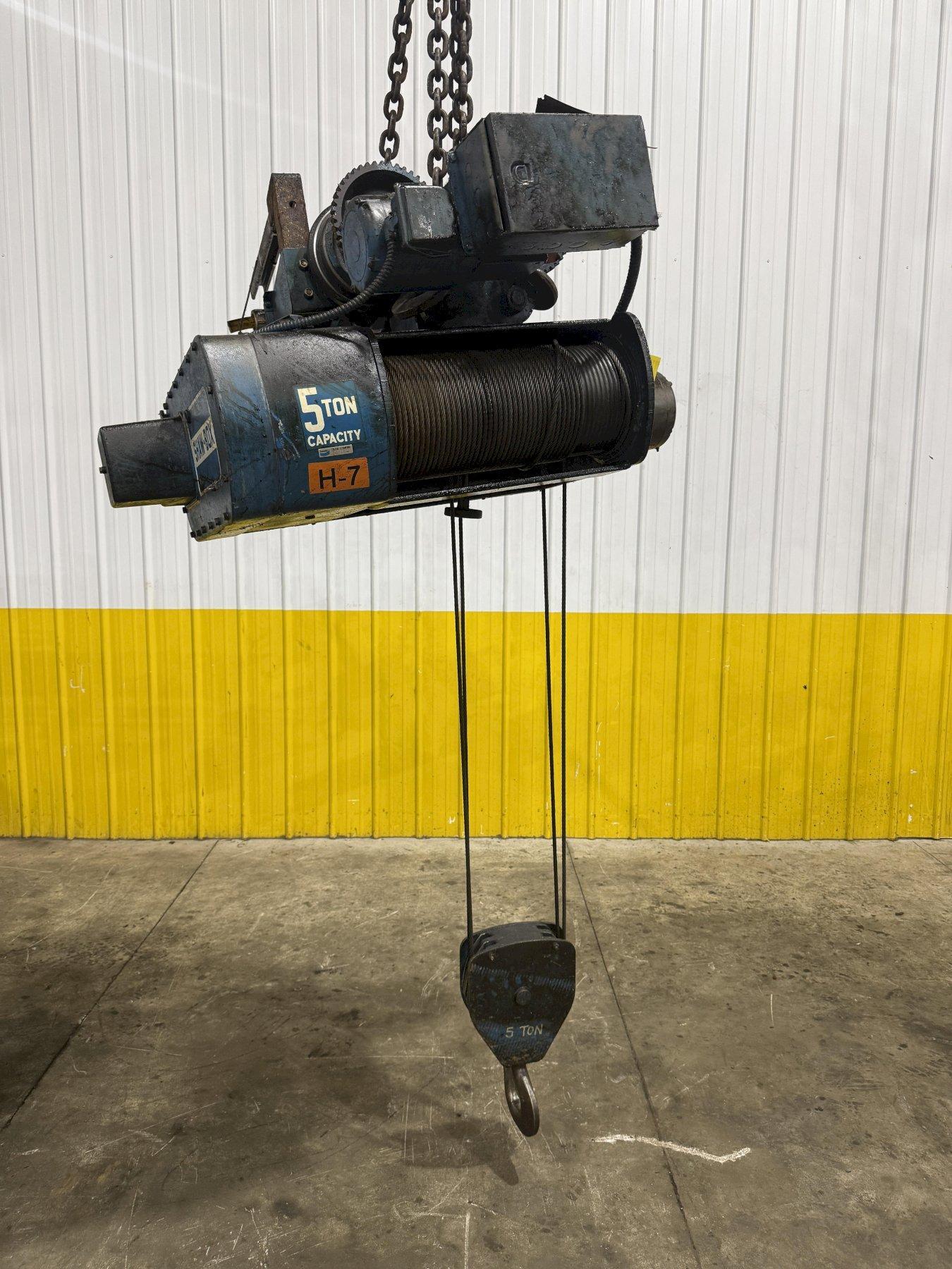 5 TON SHAW BOX SINGLE GIRDER POWERED CABLE HOIST & TROLLEY, REMOTE CONTROLLED: YOBRO #25898