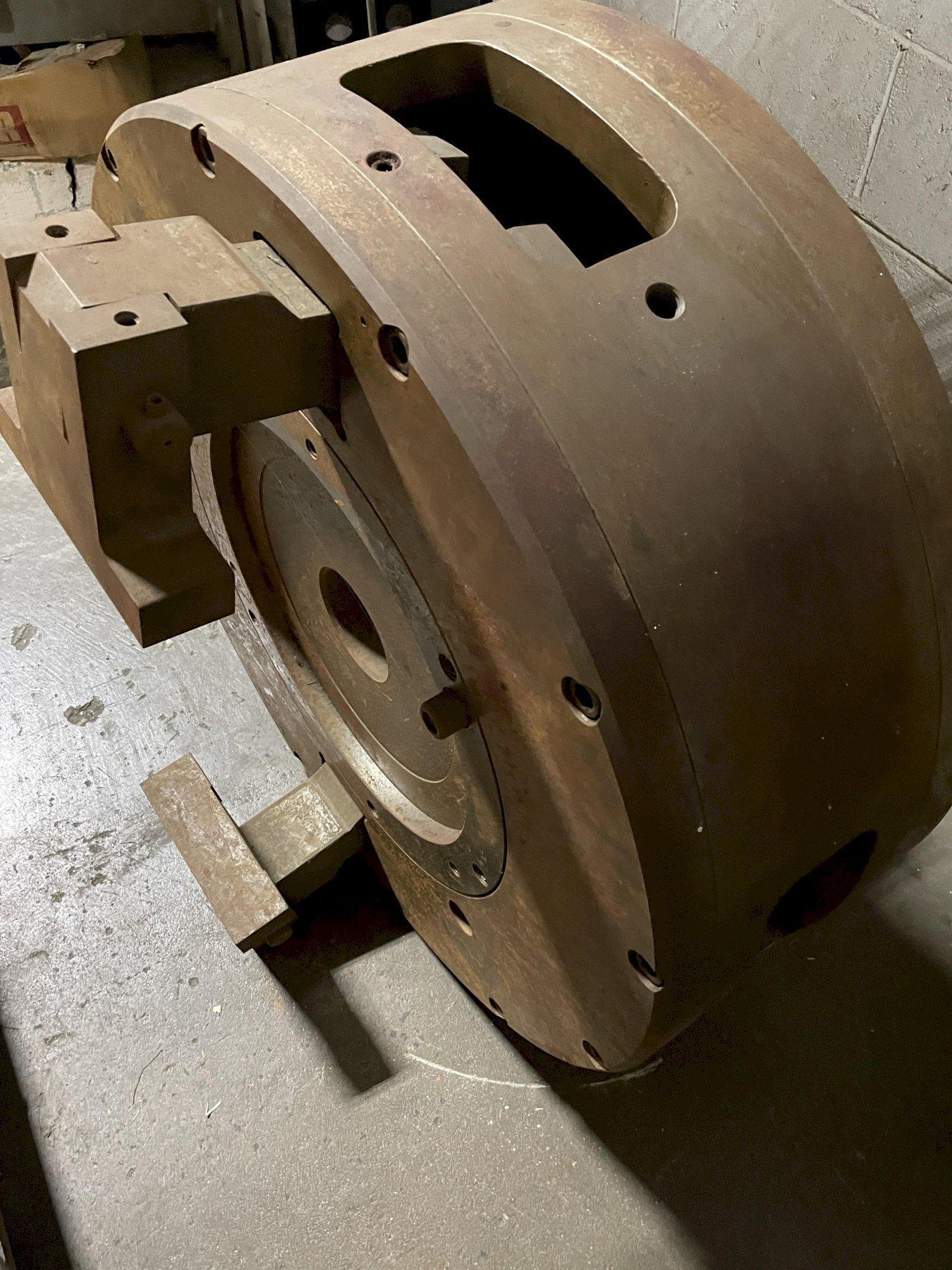 29" WOODWORTH 2-JAW SPECIAL CLAMPING FIXTURE with 2-Set Hydraulic Clamping Jaws, New 1983. From a Cincinnati Milacron 282 NC Chucker.