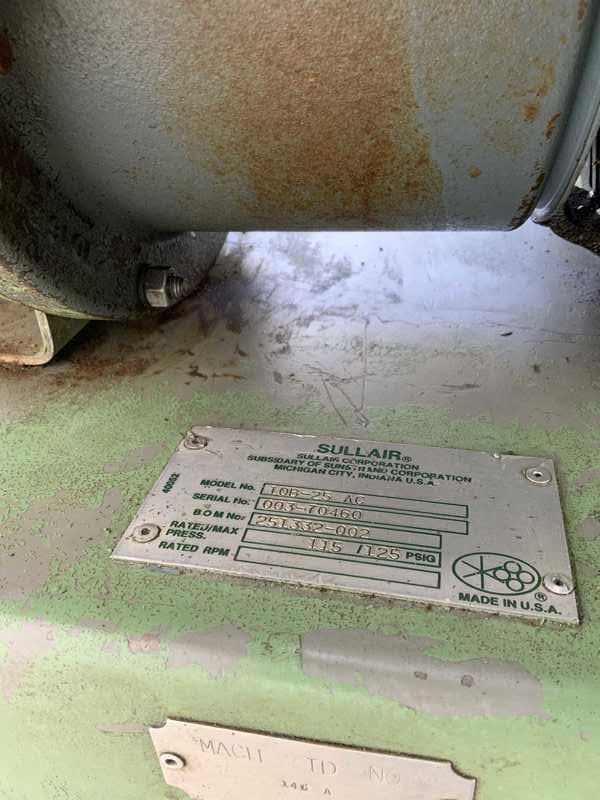 25 HP SULLAIR Rotary Screw Air Compressor, Model 10B-25
