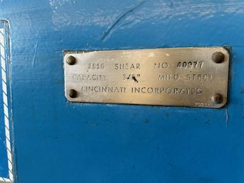 3/8" x 10' CINCINNATI Power Squaring Shear, Model 2510