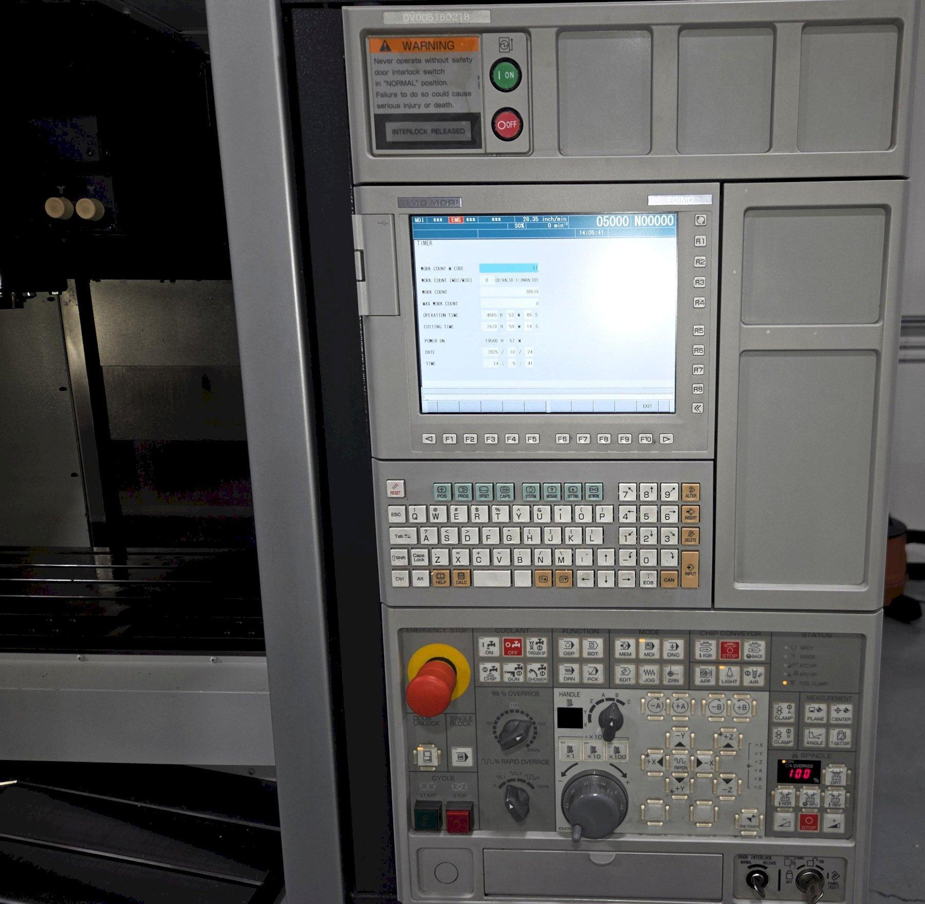 DMG Mori DuraVertical 5100 CNC Vertical Machining Center 2015, DDRT-200 4TH Axis Rotary Table, LNS Chip Conveyor, Renishaw Probe, Chip Blaster High Pressure Coolant