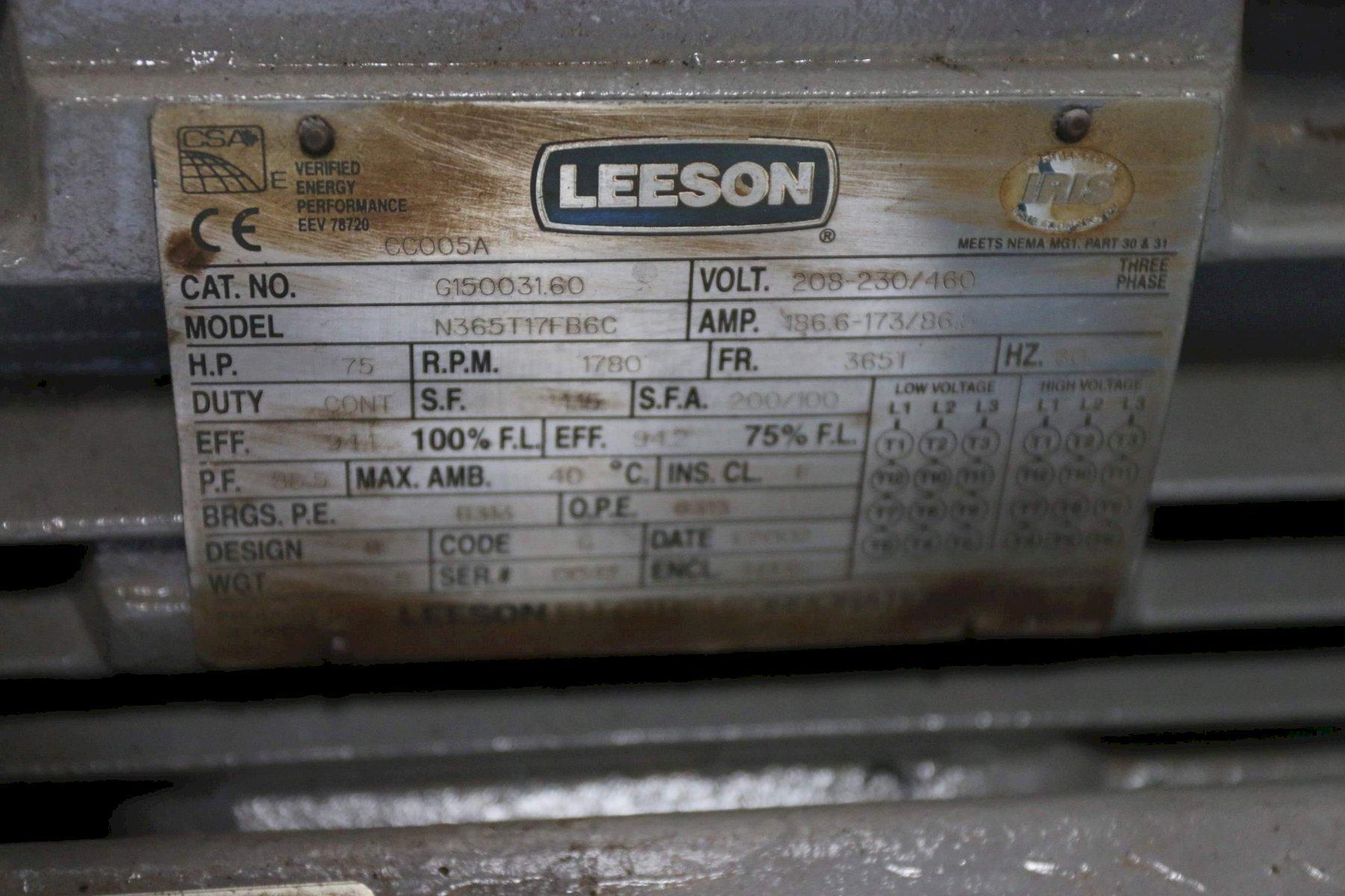 75 HP LEESON ELECTRIC MOTOR; STOCK #68660