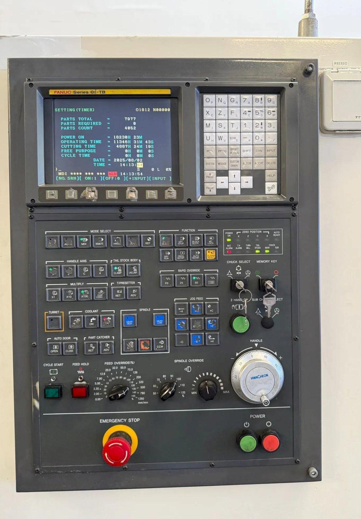 HWACHEON CNC TURNING CENTER CUTEX 240 Year 2005 Fanuc Oi-TB 8” Chuck, Tail Stock