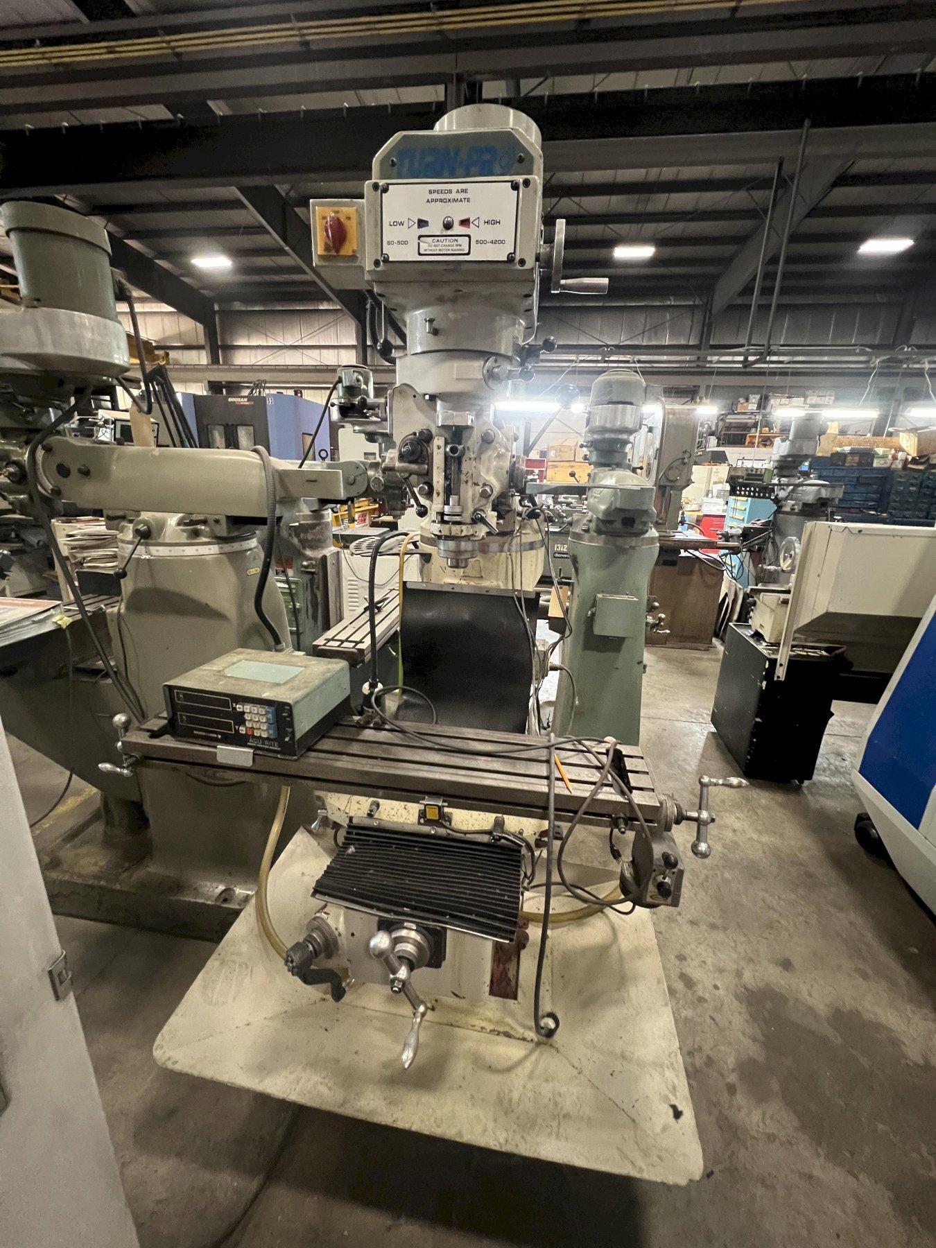 TURNPRO VERTICAL MILL, 3 HP, 9" x 48" TABLE, POWER FEED, W/ ACUR-RITE DRO, 1997