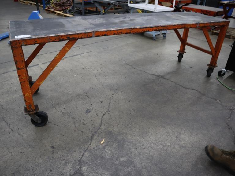 Portable Steel Table, On Casters 96" x 26" x 32"- Auction Item
