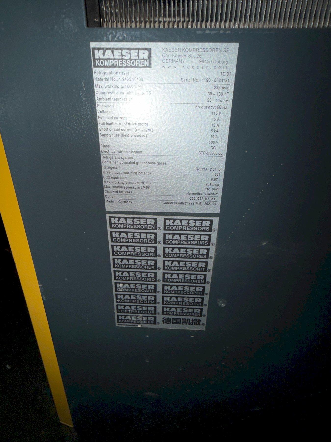 1 - PREOWNED 2022 KAESER ROTARY SCREW AIR COMPRESSOR, MODEL #: SM15