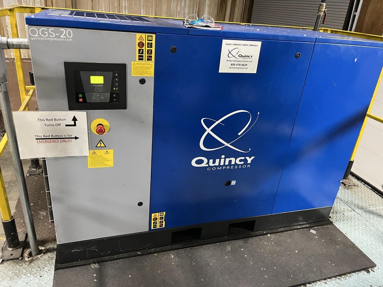 20 HP QGS‑20 Rotary Screw Air Compressor, 2015 – 125 PSI, 82 CFM, 2200 hours