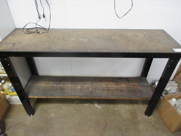 Metal 2 Shelf, Shelving Unit with Wood Top- Auction Item