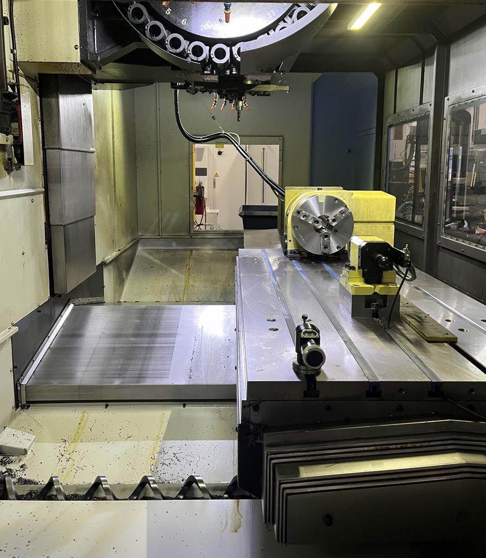 Doosan DNM750-II Vertical Machining Center w/ Fanuc I Series Plus Control, Lyndex Nikken CNC260LFA-M Rotary Table w/ Tailstock, LNS Turbo Magnetic Chip Conveyor, Through Spindle Coolant (290 PSI), Royal Filter Master FX1200 Mist Collector, Hydcool Chiller, OMI-2T Renishaw Auto-Work Piece Measurement, Renishaw Probe, Doosan Tool Load Monitoring, AI Contour Control (AICC) 200 Blocks, Embedded Ethernet, Transformer