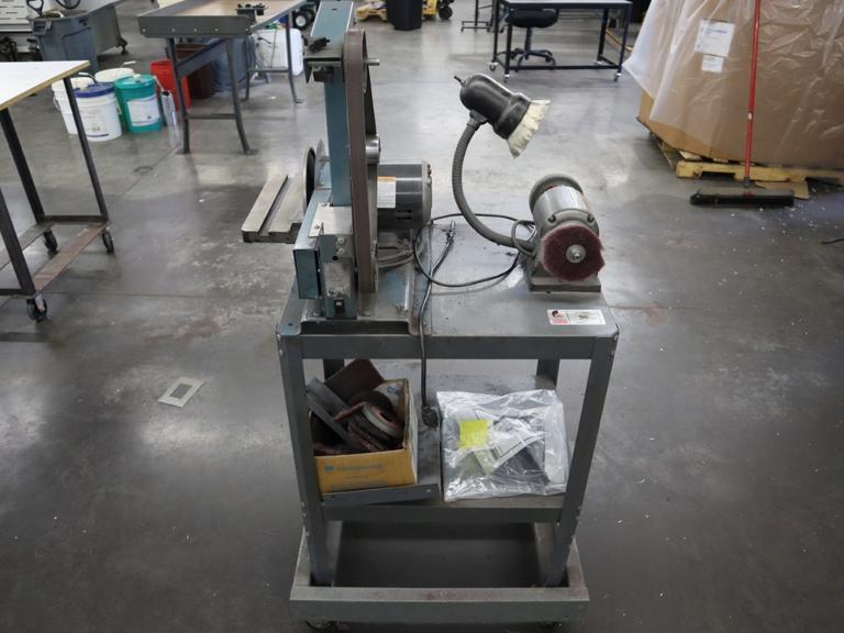 Rolling Metal Work Center with Central Machinery 6" Double End Bench Grinder, and Rutland 1" x 8" Belt Disc Grinder- Auction Item